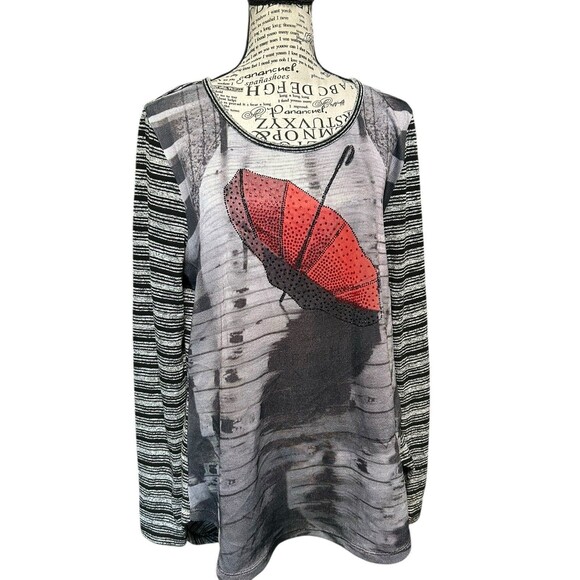 Tricotto Woman Large Long-Sleeve Colorful Paris Rain Top Artsy Grunge Whimsgoth - Picture 1 of 7